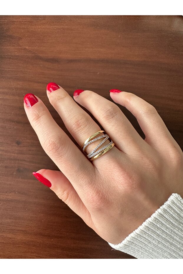 خاتم مرصع بالأحجار على شكل صف مزدوج - 4