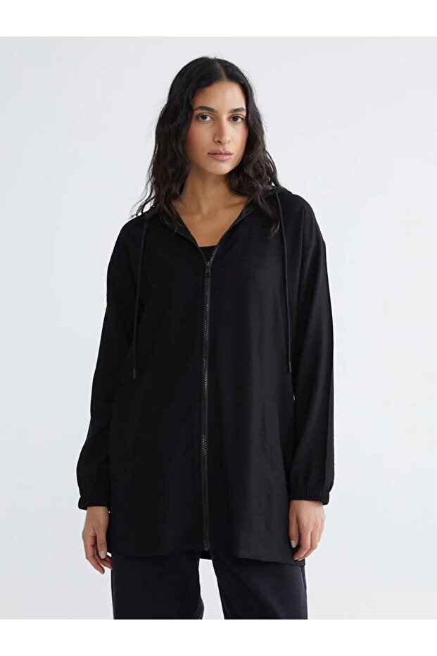 Black Hooded Oversized Women's Tunic (S6)
