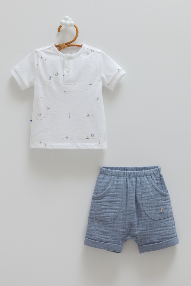 100% Cotton Baby Boy Sailing Patterned Summer Shorts Set (6 Months - 3 Years)