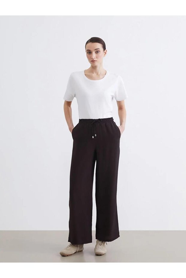 Wide Leg Women's Trousers with Elastic Waist (S6)