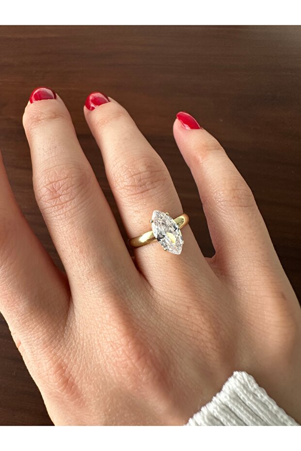 خاتم ذهبي بيضاوي الشكل من نوع سوليتير - 4