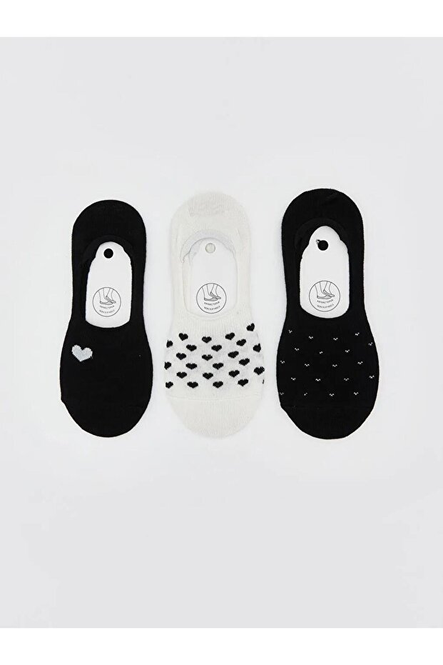 Black Non-Slip Heel Patterned Women's Ballerina Socks 3-Pack (S6)