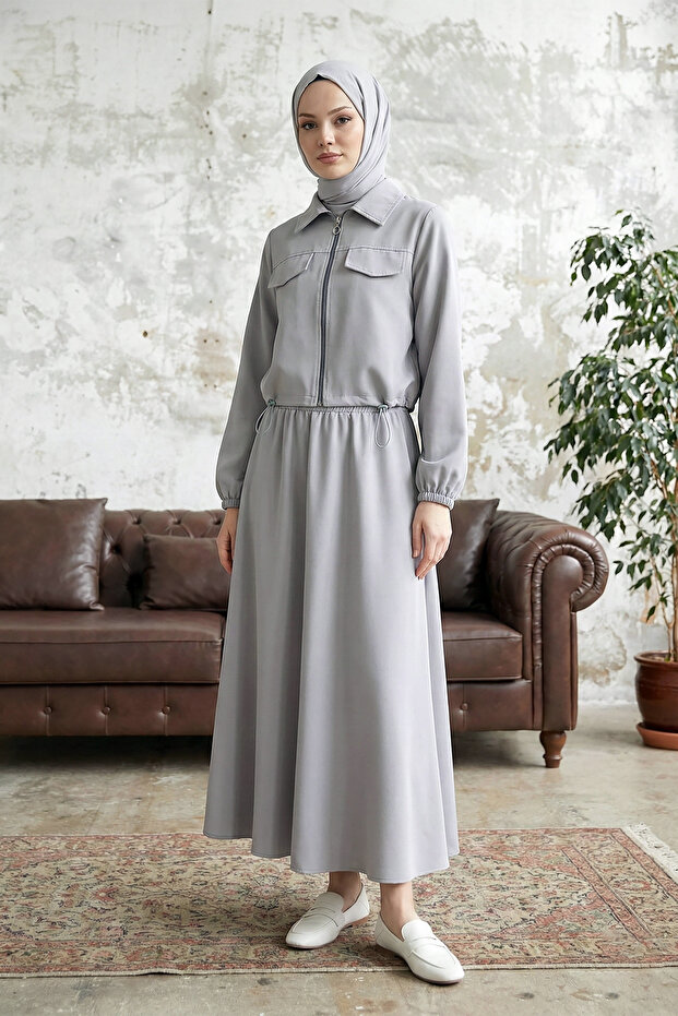 Zippered Waist, Elastic Sleeves, Dabl Fabric Double Suit - Gray