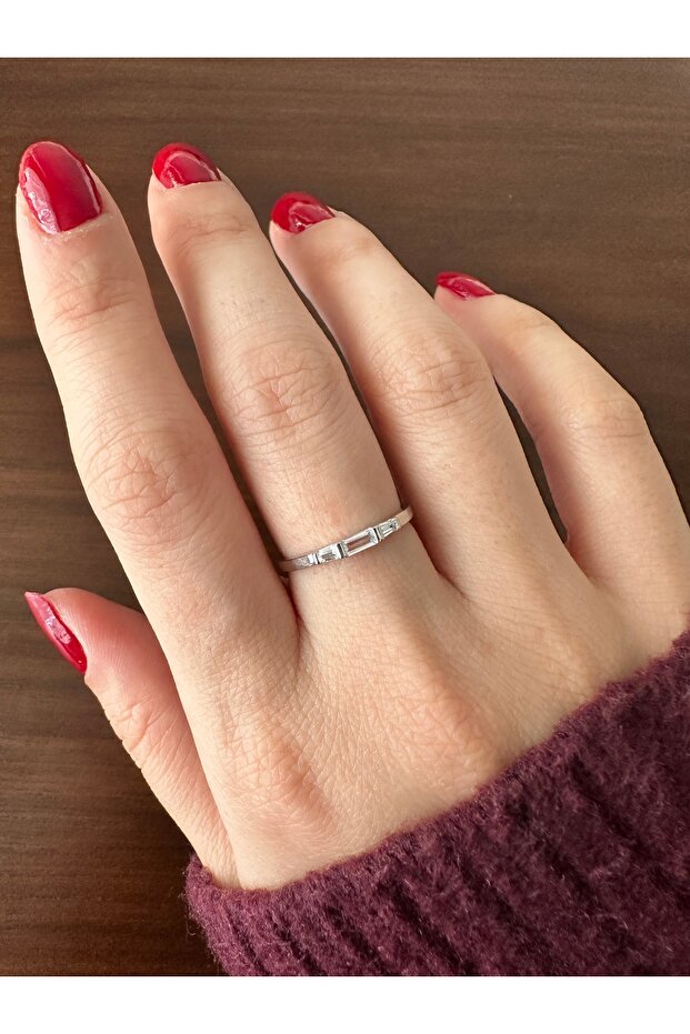 Silver Color Tiny Stone Thin Ring - 3