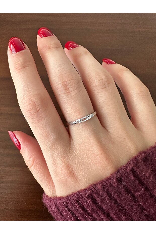 Silver Color Tiny Stone Thin Ring - 2