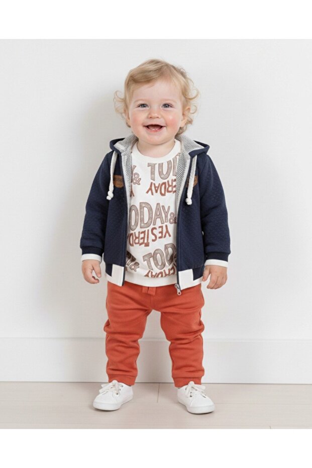 Baby Boy 3-18 Months 3 Piece Stylish Set with Hooded Raincoat and Jacket
