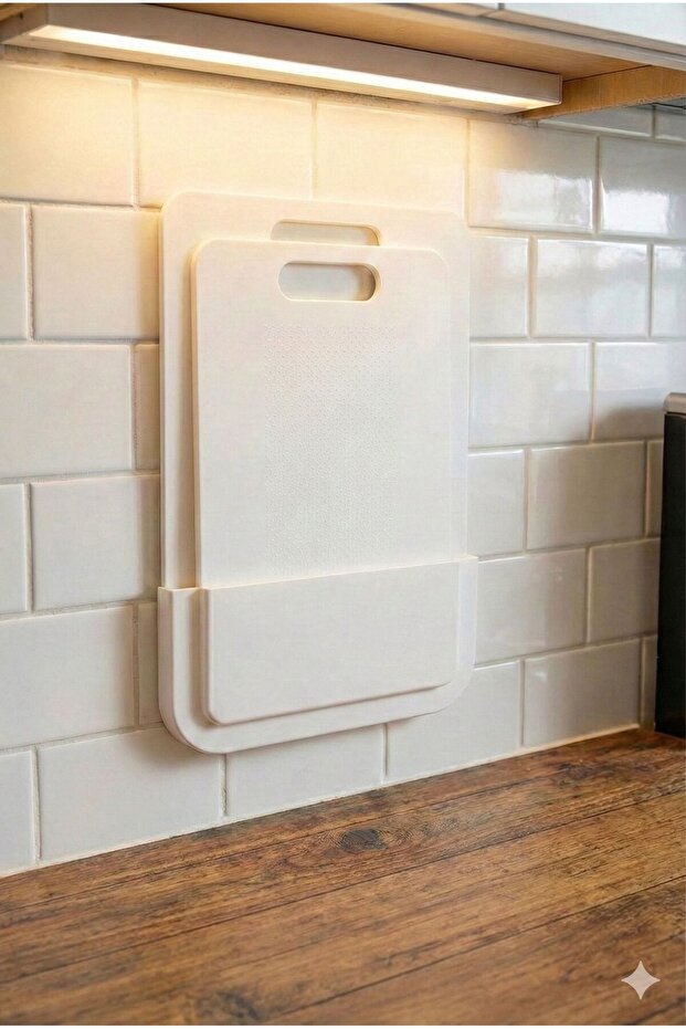 2-Piece Cutting Board Set with Stand, Non-Slip Base - Adhesive In-Cabinet Fruit and Vegetable Cutting Board
