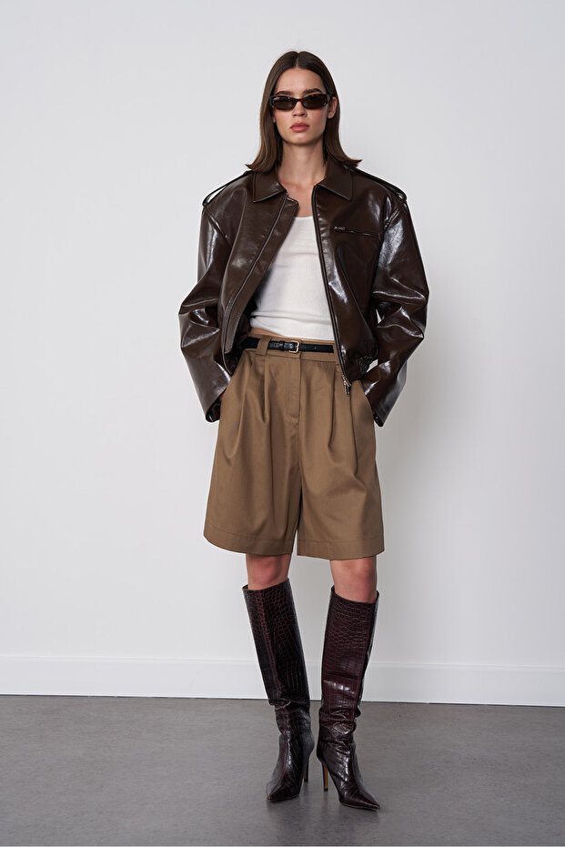 Pileli Bermuda Şort - 1