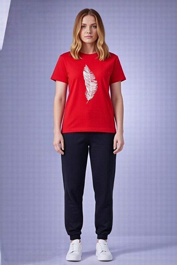 Unisex Oversize Cotton Feather Print T-Shirt and Sweatpants Set