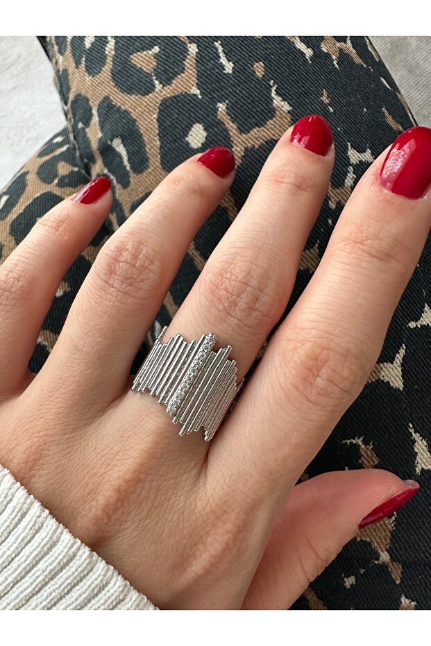 خاتم فضي اللون بحجر سميك - 4