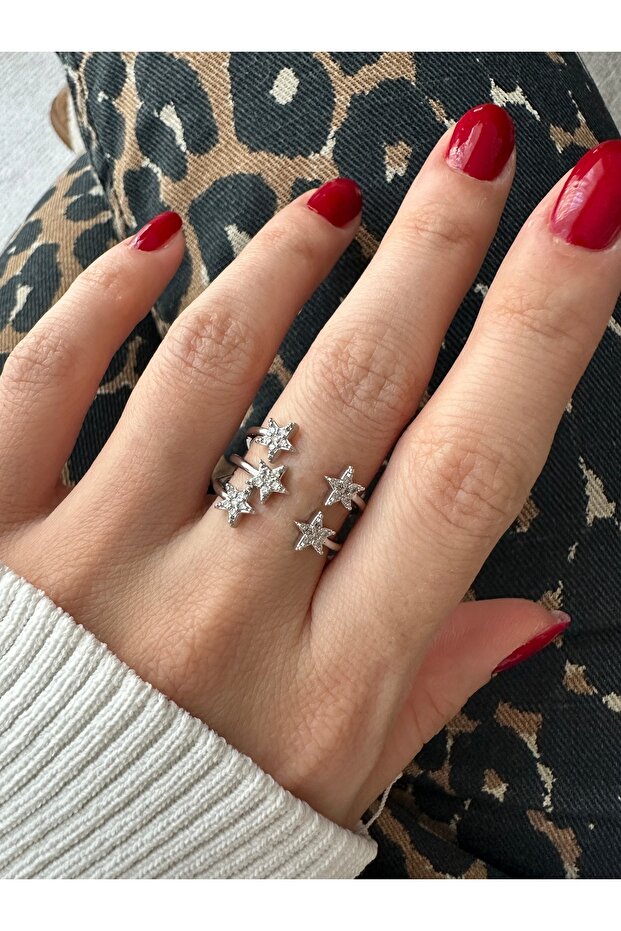 خاتم نجمة خماسية فضي اللون - 4