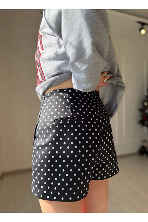Puantiyeli Şort Etek - Siyah - 6