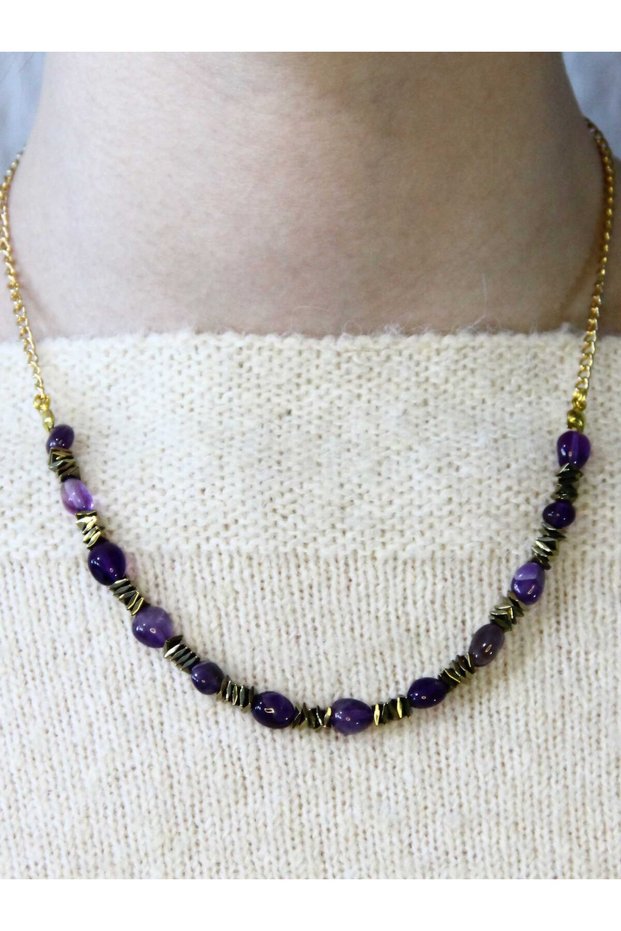 Natural Stone Amethyst Hematite Natural Stone Women's Natural Stone Necklace Euk52Amt2