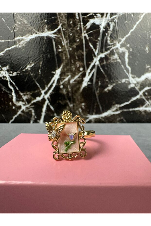 خاتم قابل للتعديل مطلي بالمينا - 2