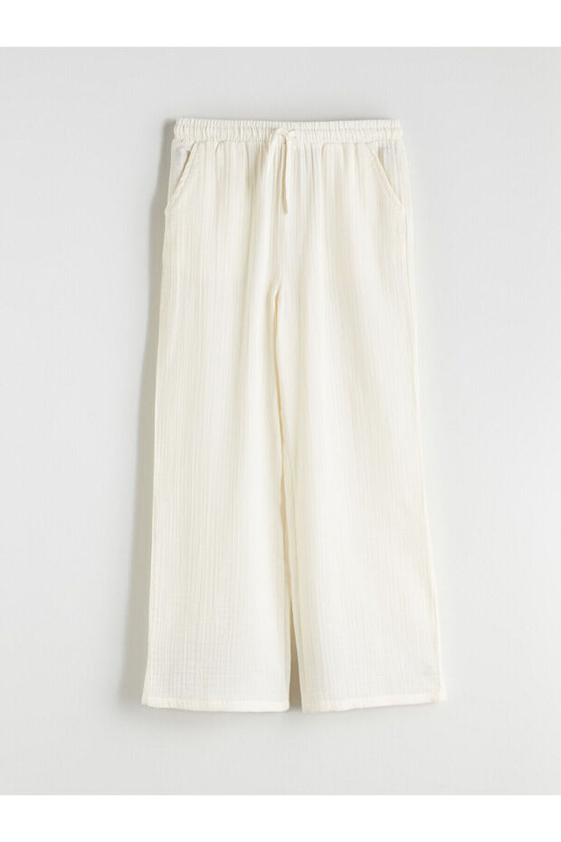 Nevavm Muslin Girls' Pants with Elastic Waist and Difference in Color