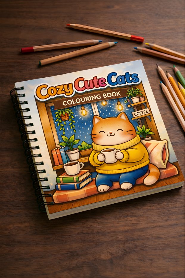 Cozy Cute Cats Coloring Book - Adults and Children - Thick Pages - Wire Spiral - Coloring