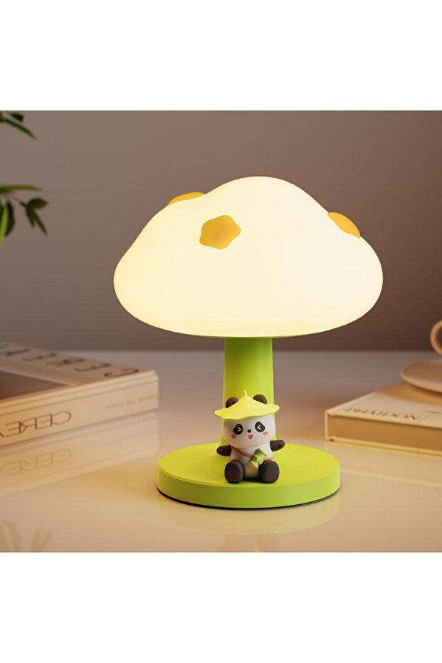 Rechargeable Silicone Mushroom Panda Night Light for Kids, 3-Color Changing LED Lamp
