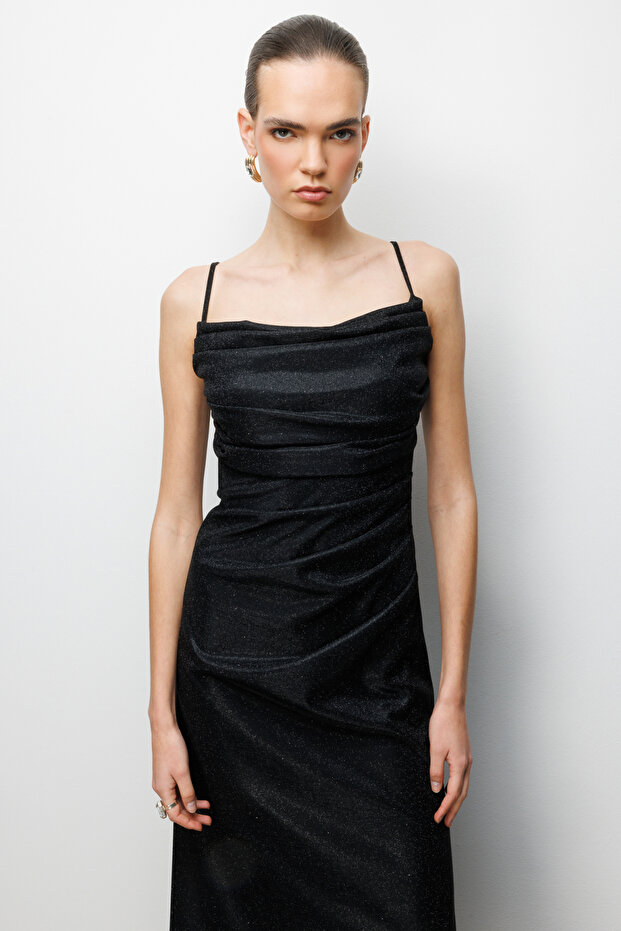 İp Askılı Simli Yansımalı Elbise - 3