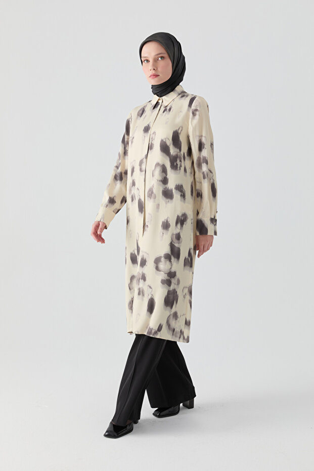Fırça Desenli Tunik - Krem - 3