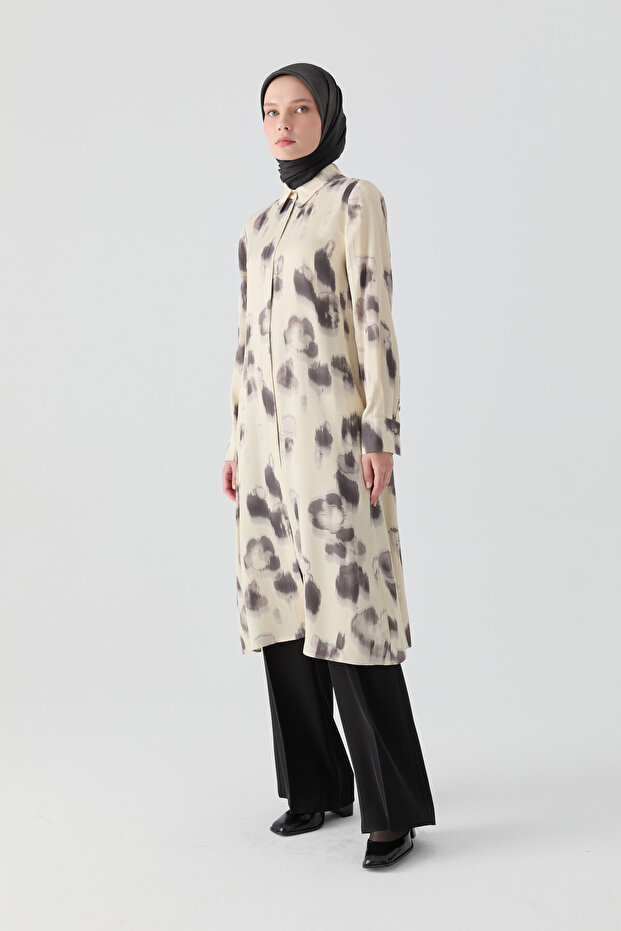 Fırça Desenli Tunik - Krem - 2