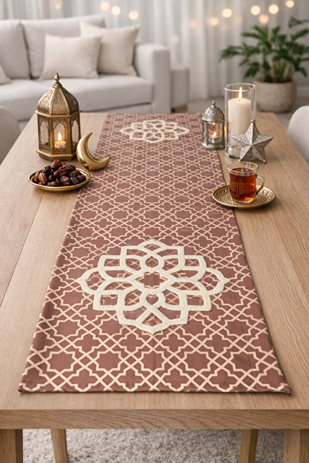 Runner - Punch Embroidered Runner - 40*140 cm - Mocha Mousse Motif - Pnr001