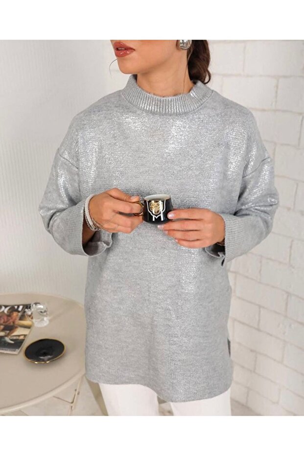 Simli Oversize Kadın Triko Kazak - 3