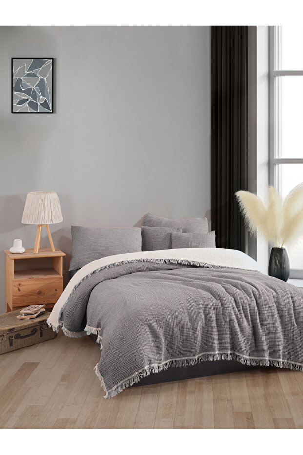 4 Layers Muslin Bedspread, Sofa Cover, Blanket, TV Blanket Double 220 x 240 Cm