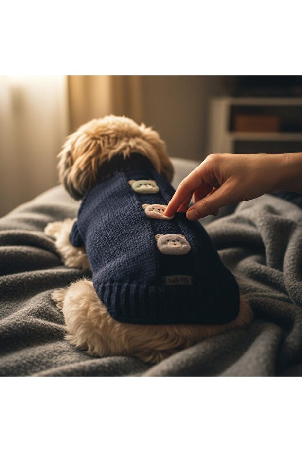 Navy Blue Sweater with Teddy Bear for Cat and Dog