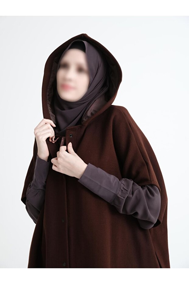 Kalın Çelik Örme Acı Kahve Kurdeleli Panço - 8