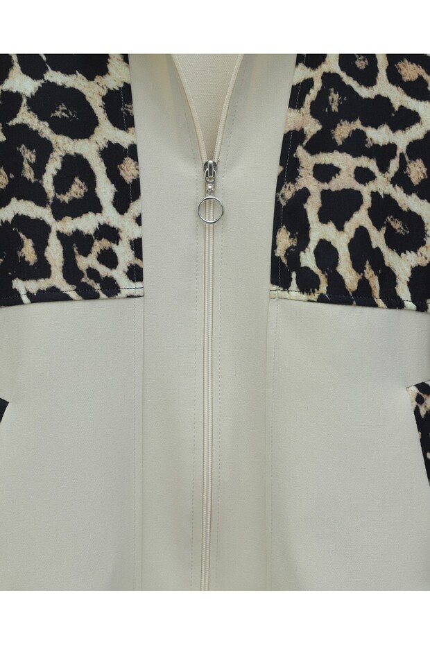 طقم مكون من قطعتين بطبعة جلد الفهد مع سحاب أمامي - بيج - 2