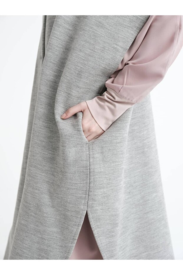 Kalın Çelik Örme Açık Gri Hakim Yakalı Panço - 6