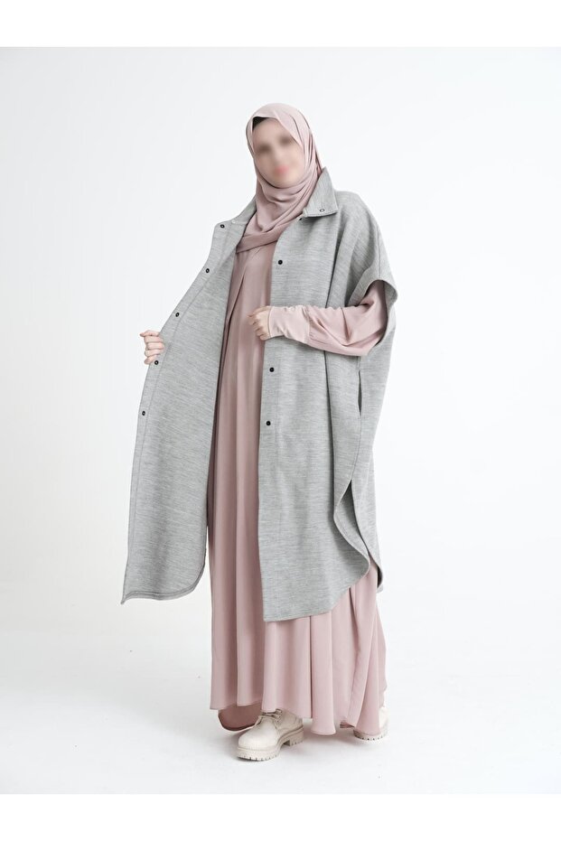 Kalın Çelik Örme Açık Gri Hakim Yakalı Panço - 1