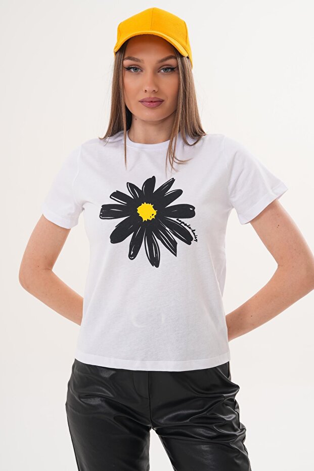 Women's Printed Detailed Crew Neck T-Shirt - 260051