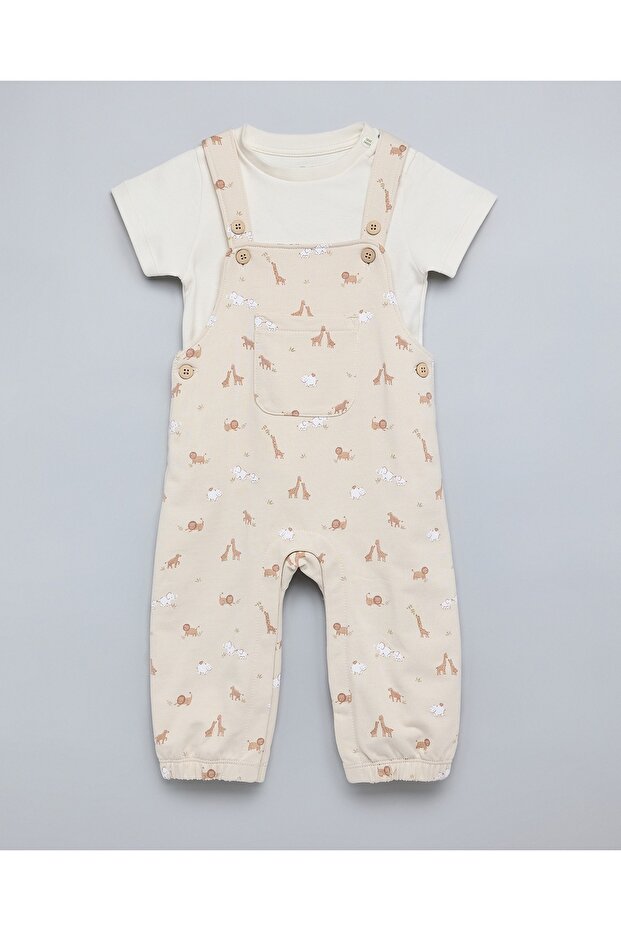 Boys Beige Printed Clothing Set