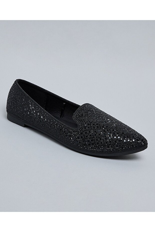Women Black Crystal Embellished Loafers