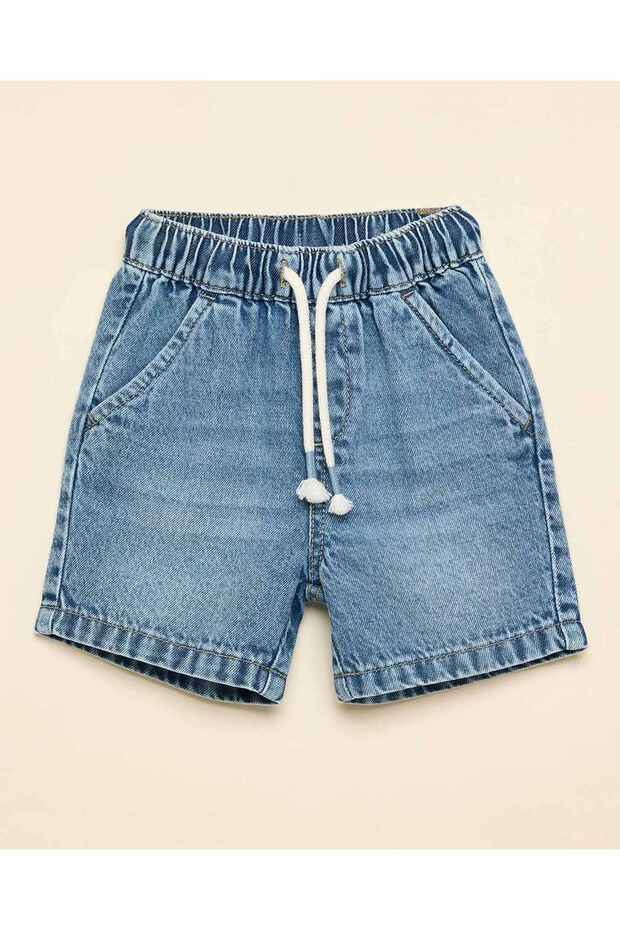 Faded Denim Shorts with Drawstring Waist