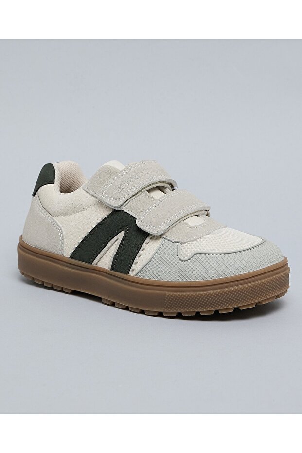 Boys Sand Color Block Velcro Closure Sneakers