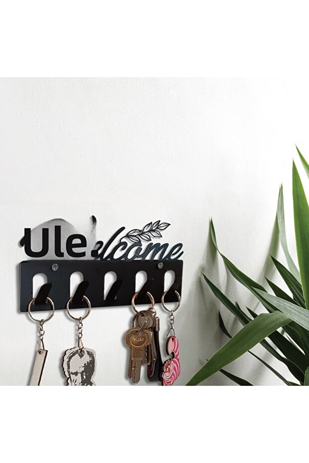 Metal Keychain Hanger Welcome Floral Model Black