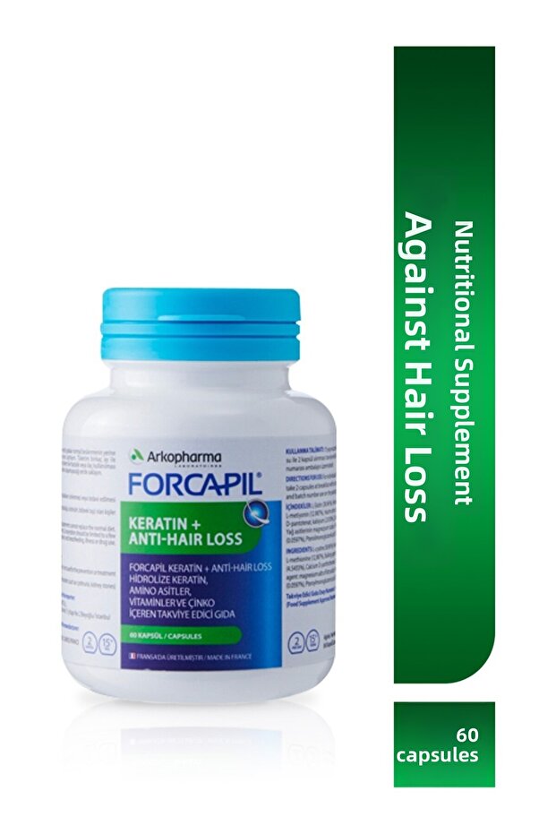 Forcapil Keratin Hair Loss Prevention Supplement, Containing Keratin, Biotin, and Zinc, 60 Capsules