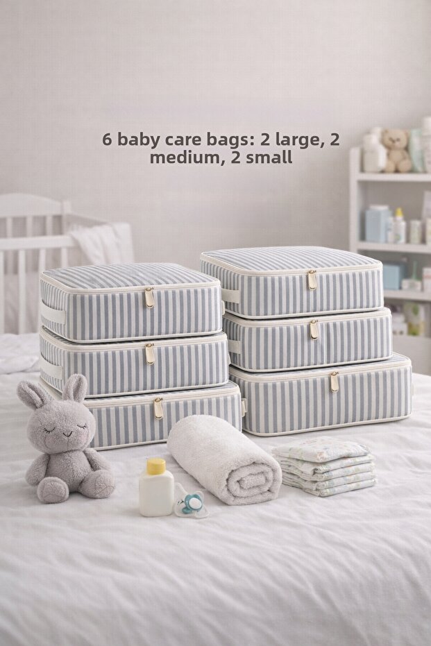 6 Pieces Striped Patterned 1St Edition Quality - Birth/Hospital Exit Bag - Striped Patterned
