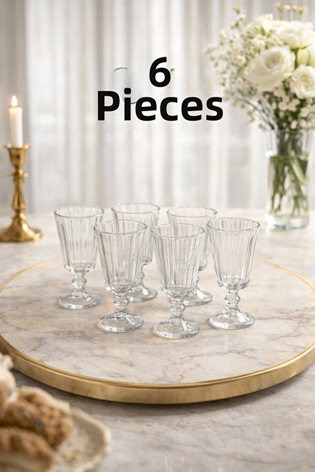 Set of 6 Flute Coffee Side Glasses - Glass Coffee Side Water Glasses 75 ml