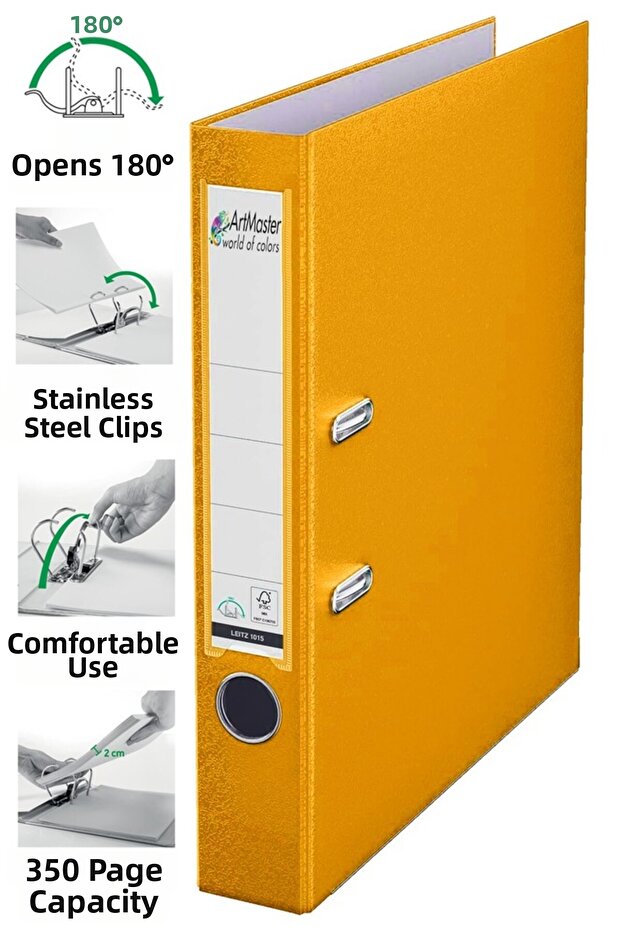 Office Folder Yellow Narrow 1 Piece Plastic Narrow Yellow Folder with Ring Stainless Steel Clip Office Office