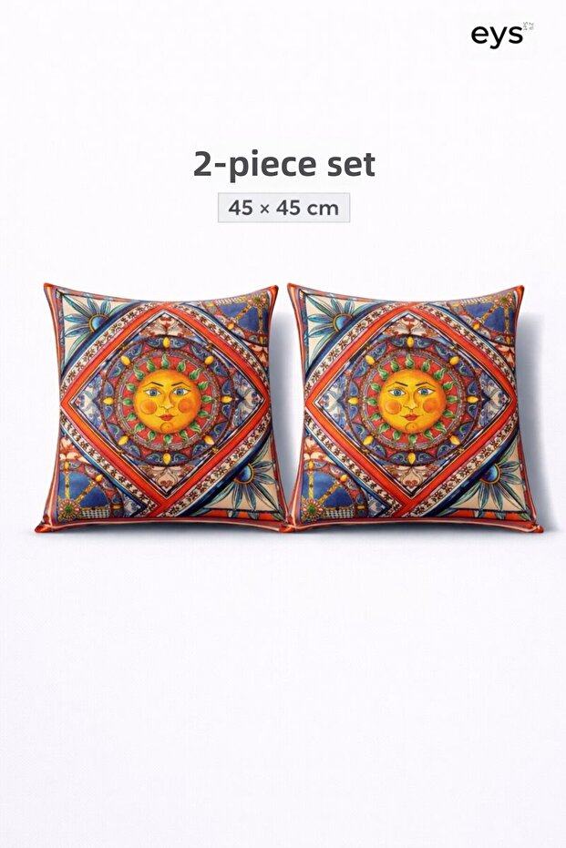 Digital Printed Double-Sided Cotton Throw Pillow Cover – Hidden Zipper, Lined (45×45 cm) Set of 2
