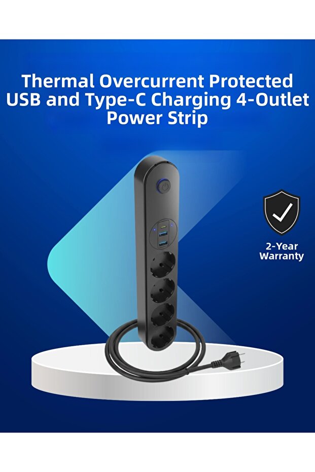 Smart Current Adjustable 4-Outlet Multi-Plug Socket with USB Ports
