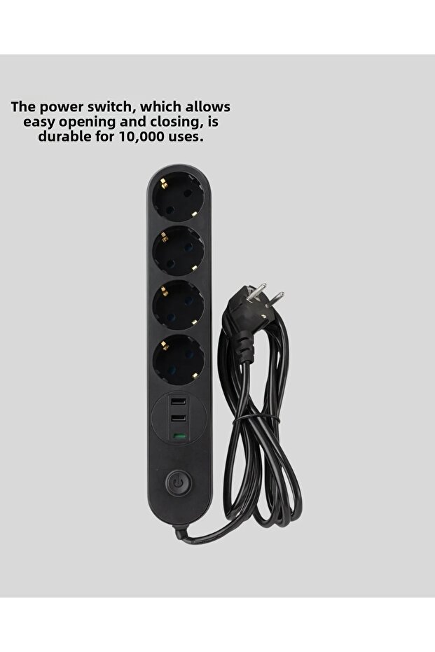 4 مقابس كهربائية، 2 منفذ USB، 1 منفذ Type-C، مقاومة للتيار الزائد، متعددة المقابس مع مفتاح LED - 4