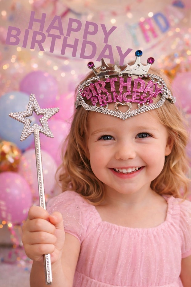 Birthday Princess Crown and Wand Set – Girl's Birthday Accessory