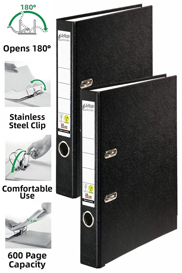 Office Folder Black Narrow 2 Pieces Plastic Narrow Black Folder with Ring Stainless Steel Clip Office Office