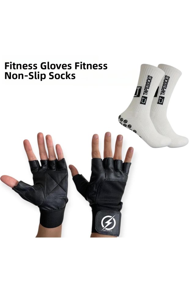Crossfit Weight Body Fitness Athlete Glove with Wrist Bandage Sportsman White Non-Slip Socks S Size