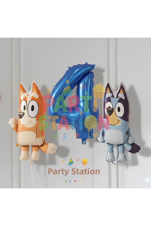 Bluey and Chilli Concept 4-Year-Old Foil Balloon Set – Birthday Party Decoration with Number Balloons