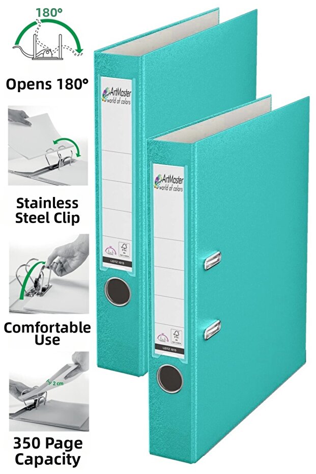 Office Folder Turquoise Narrow 2 Pieces Plastic Narrow Turquoise Folder with Ring Stainless Steel Clip Office Office